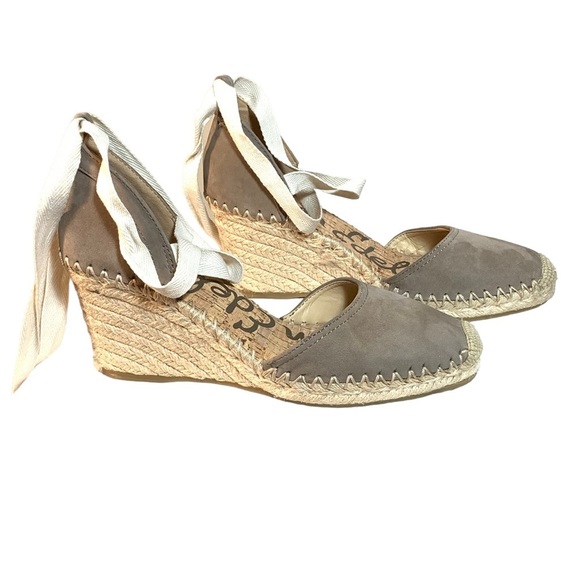 Sam Edelman Patsy Wedge Espadrilles in Gray / Taupe Suede W/ Ankle Ties - Size 8 - Picture 4 of 9